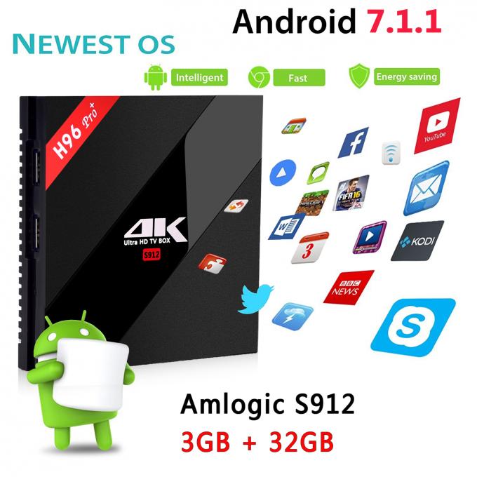 Scatola doppia di H96 Pro+ Amlogic S912 KODI 17,3 Wifi 2.4G/5.8GHz Android 7,1 TV